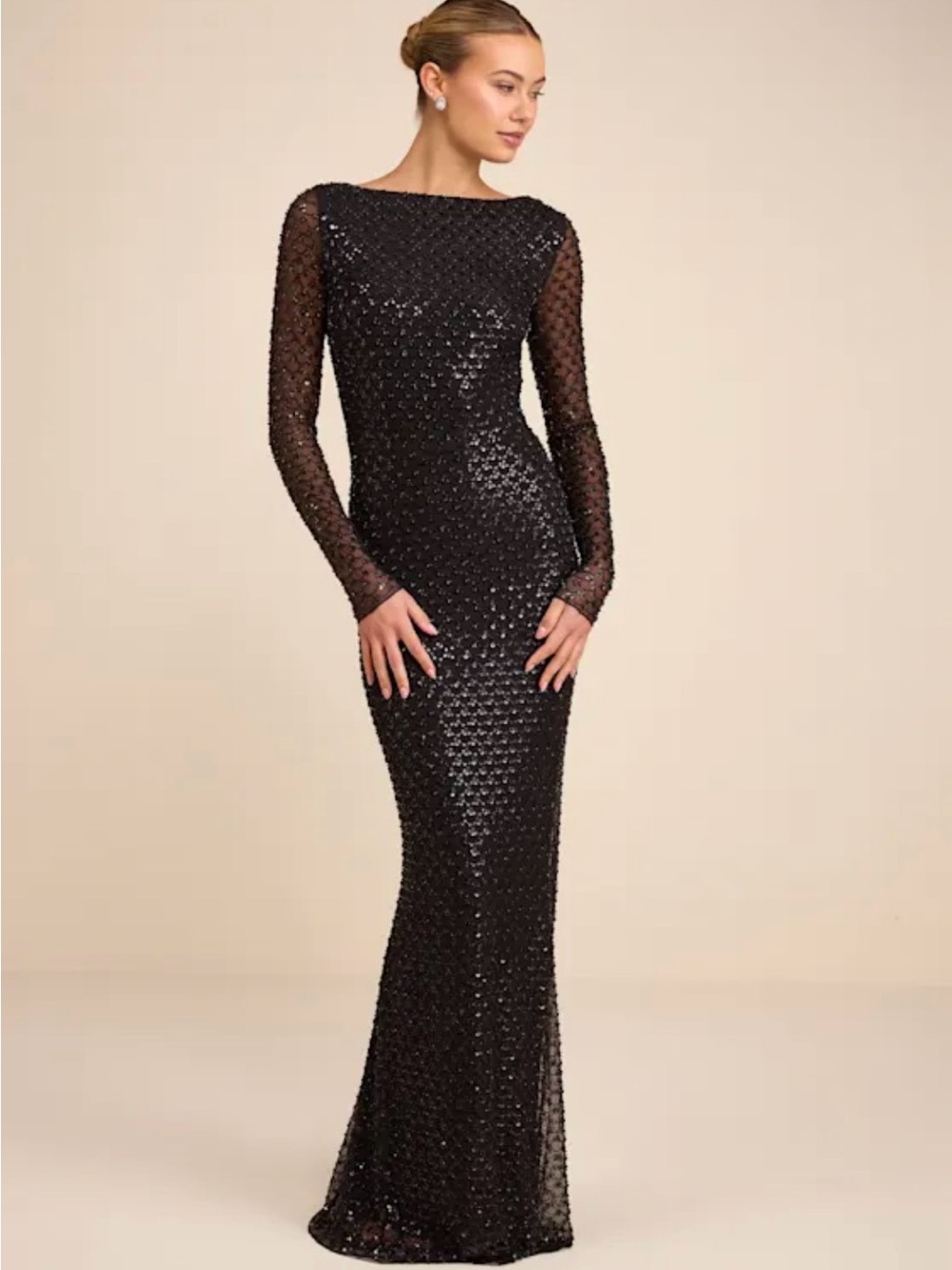 Lulu's Jalira Black Mesh Sequin Backless Maxi Dress
